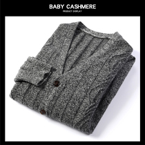 100 pure cashmere men v collar sweater jacket loose leisure middle aged thick autumn and winter wear knitted shirt