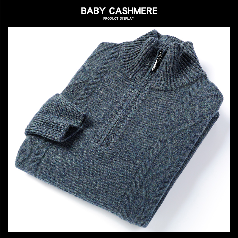 100 pure cashmere men in autumn and winter new zipper high - collar sweater men and young men thicken warm knitted sweater