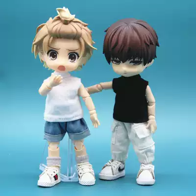 ob11 baby clothes all-match T-shirt sleeveless black and white 12 points bjd doll clothes GSC plain body molly baby clothes P9 round neck