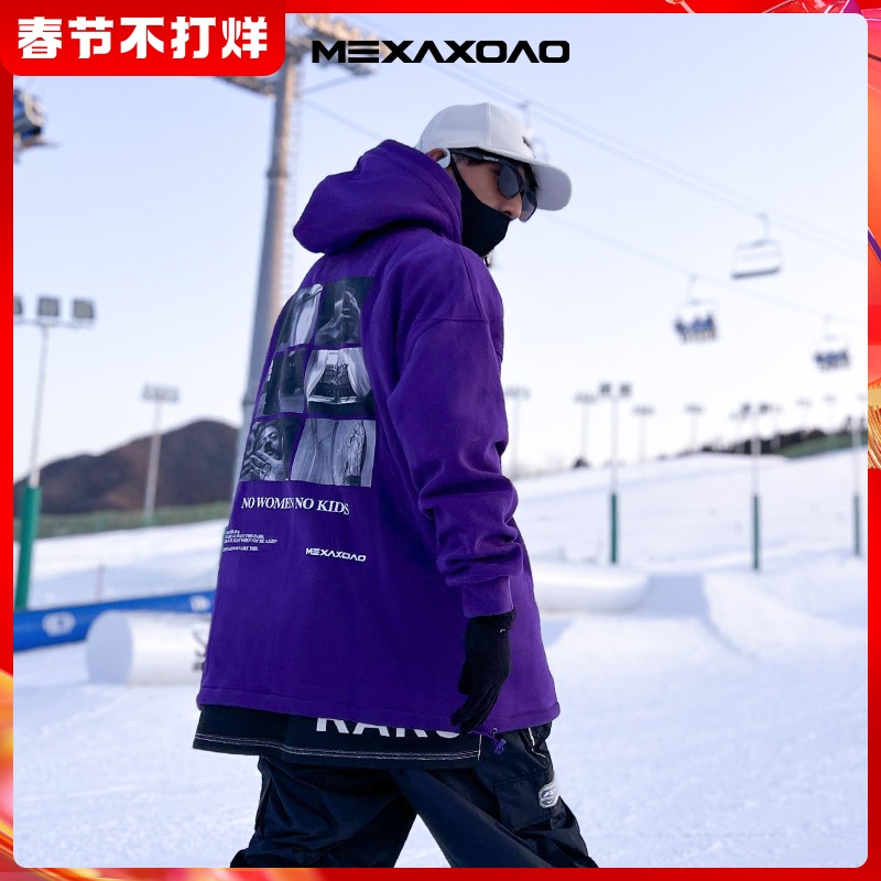 MEXAXOAO snowboard hoodie sweatshirt men's and women's loose fit top waterproof windproof thickened warmth