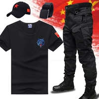 605 черный набор+национальный флаг шляпа+тактический ремень