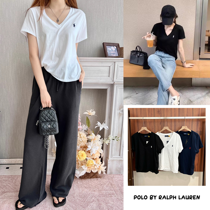 Spring and Summer! Polo by Ralph Lauren Classic Horse Logo V-Neck Short-Sleeved T-Shirt Spring and Summer! Polo by Ralph Lauren Classic Horse Logo V-Neck Short-Sleeved T-Shirt