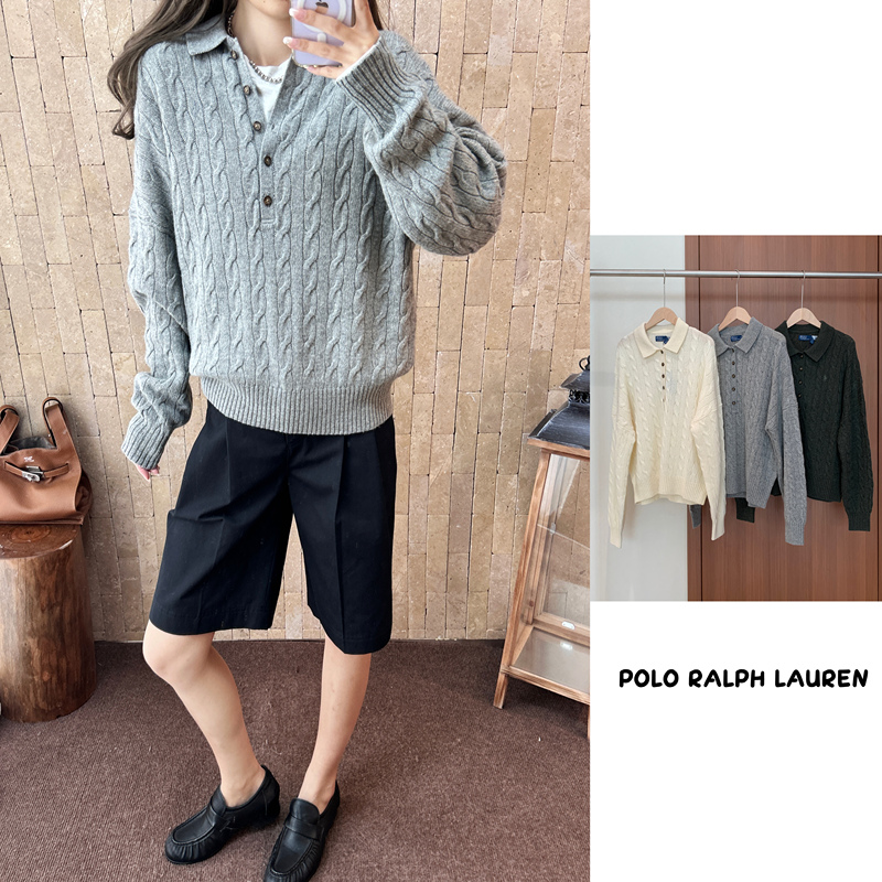 Polo Ralph Lauren Wool and Cashmere Cable Knit Half-Button Wool Top, Multiple Colors