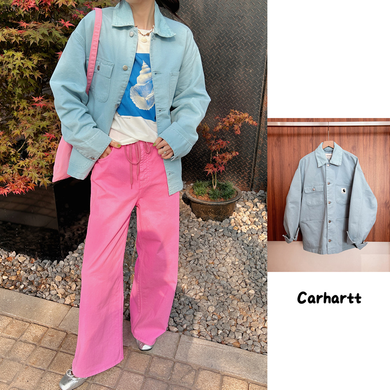 26 Spring/Summer! Carhartt Corduroy Patchwork Collar Baby Blue Work Jacket Michigan Jacket
