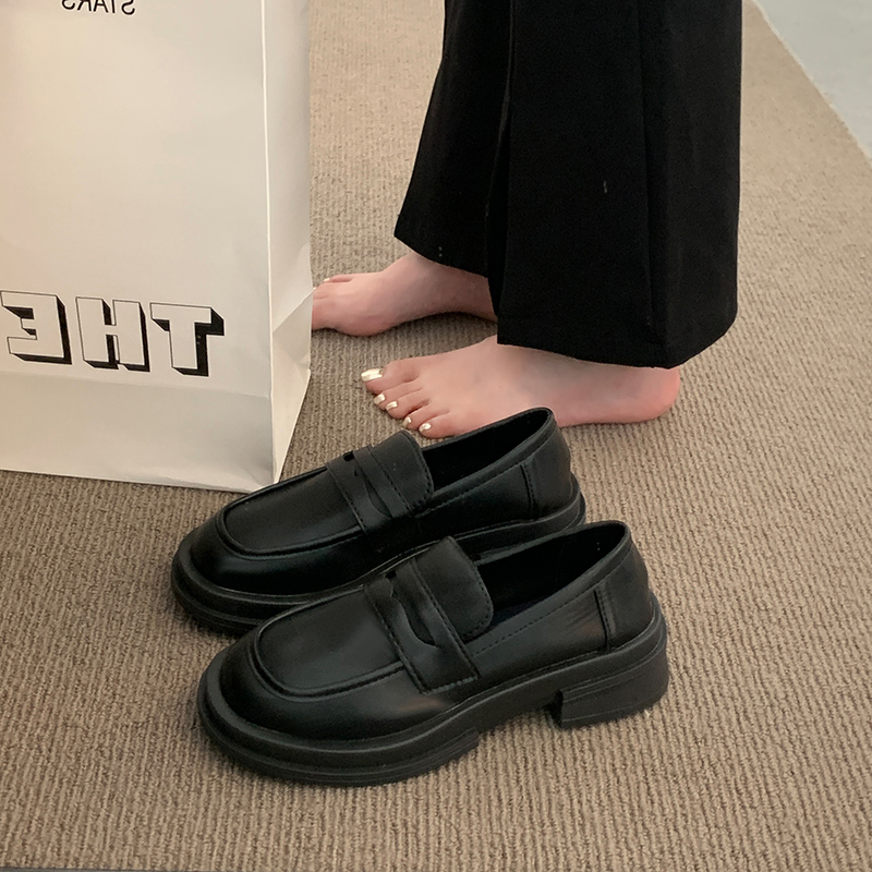 Small leather shoes Women Inn Wind 2023 new Summer Black One foot pedal Lefoe shoes Japanese Mari Jean Shoes Spring Autumn-Taobao