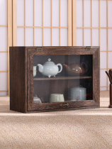 Solid wood tea cabinet dust-proof teacup shelf glass small bou ancient frame table top shelf teapot cabinet tea set containing box retro