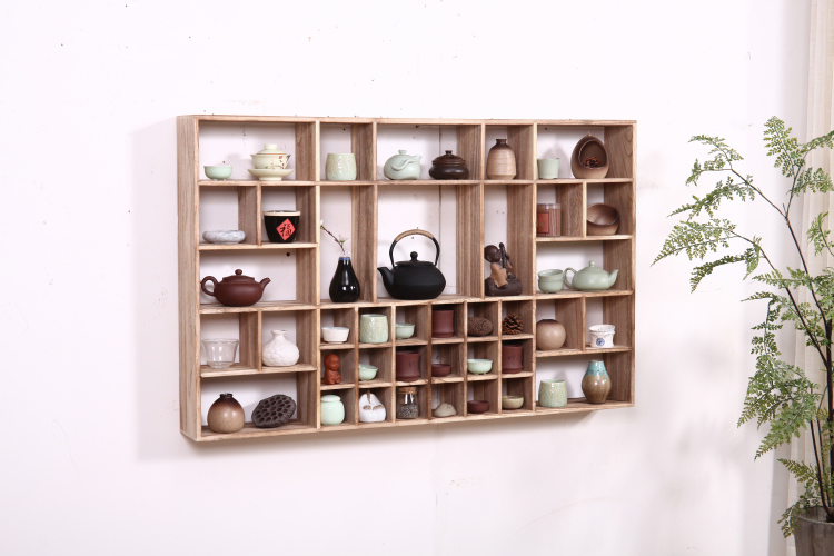 Trung Quốc phong cách kệ gỗ rắn đa kho báu giá ấm trà đứng hiên phân vùng tách trà giữ trà đặt lưu trữ hiển thị - Kệ kệ gỗ 3 tầng