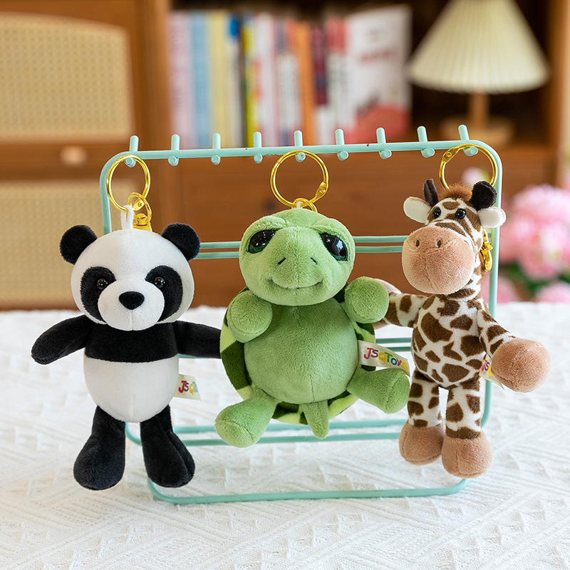 Cute Forest Animal Keychain Plush Toy Turtle Giraffe Backpack Pendant Doll Gift for Friends