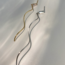 Xiaobao sterling silver arc earrings 2021 new trendy womens long style temperament high-end goddess fan cold wind summer style