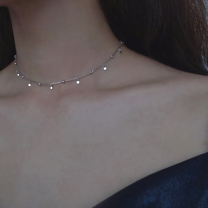 S925 Sterling Silver Tassel Necklace Niche Design Necklace Women's Short Section Clavicle Chain Net Red Simple Student Temperament Personality