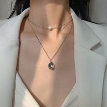 Small Treasure s925 Pure Silver Freshwater Pearl Necklace Young style Stack Wearing Fashion Women Lock Bone Chain Light Extravagant sweater chain