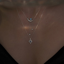 Xiaobao s925 sterling silver tassel eight-pointed star moon necklace 2021 new female niche light luxury collarbone chain stacking