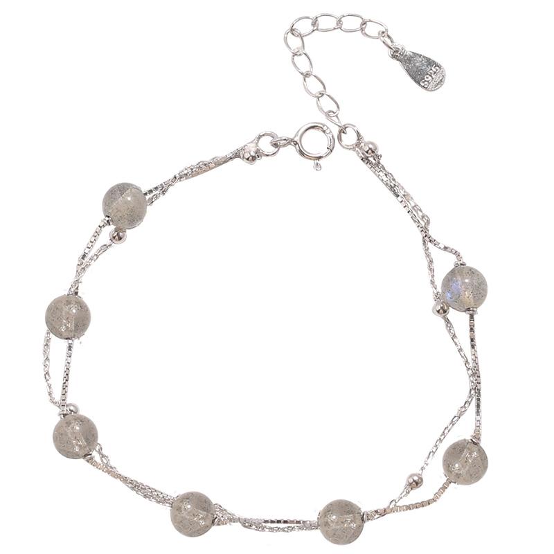 S925 sterling bạc nhiều lớp tự nhiên moonstone bracelet nữ Hàn Quốc phiên bản của hai lớp đơn giản sinh viên cá tính Sen Sở mật ong tươi