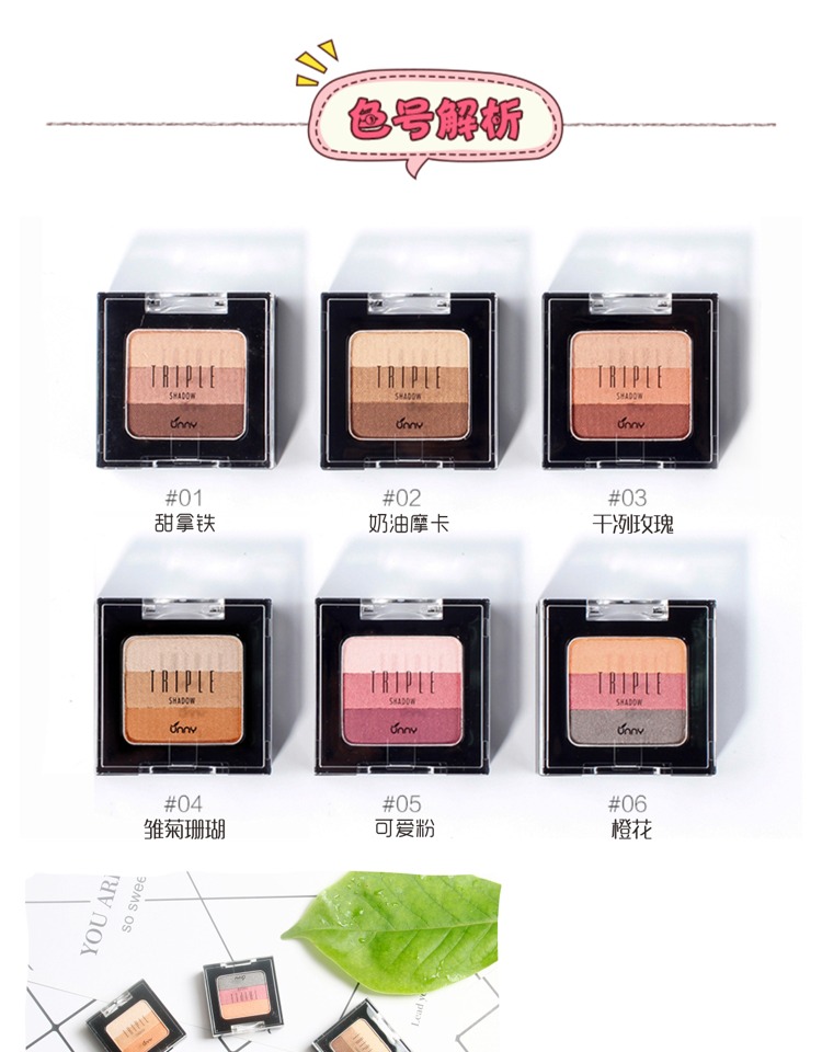 Hàn Quốc unny tri-color phấn mắt màu hồng đào trang điểm cho người mới bắt đầu trang điểm màu nude phấn mắt nàng tiên cá màu hồng cô gái phấn mắt lancome