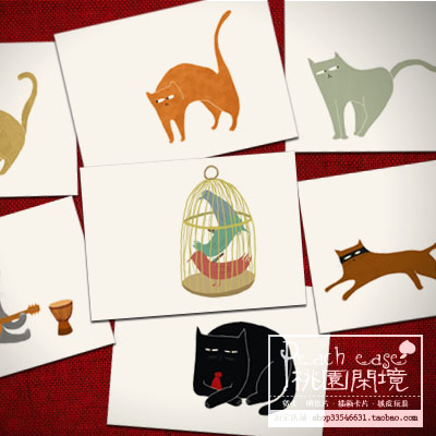 Nordic Ins Wind Meow Martian Cat Bird Cage Decoration Painting Core Illustration Illustrator Cards Cards Postcards