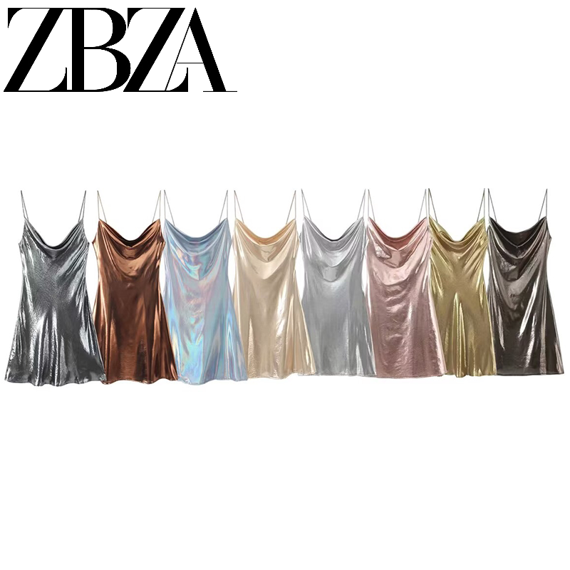 Zr Spring New Collection Za Women's Clothing European and American Style Foreign Trade Slim Fit Shiny Metallic Mini Dress