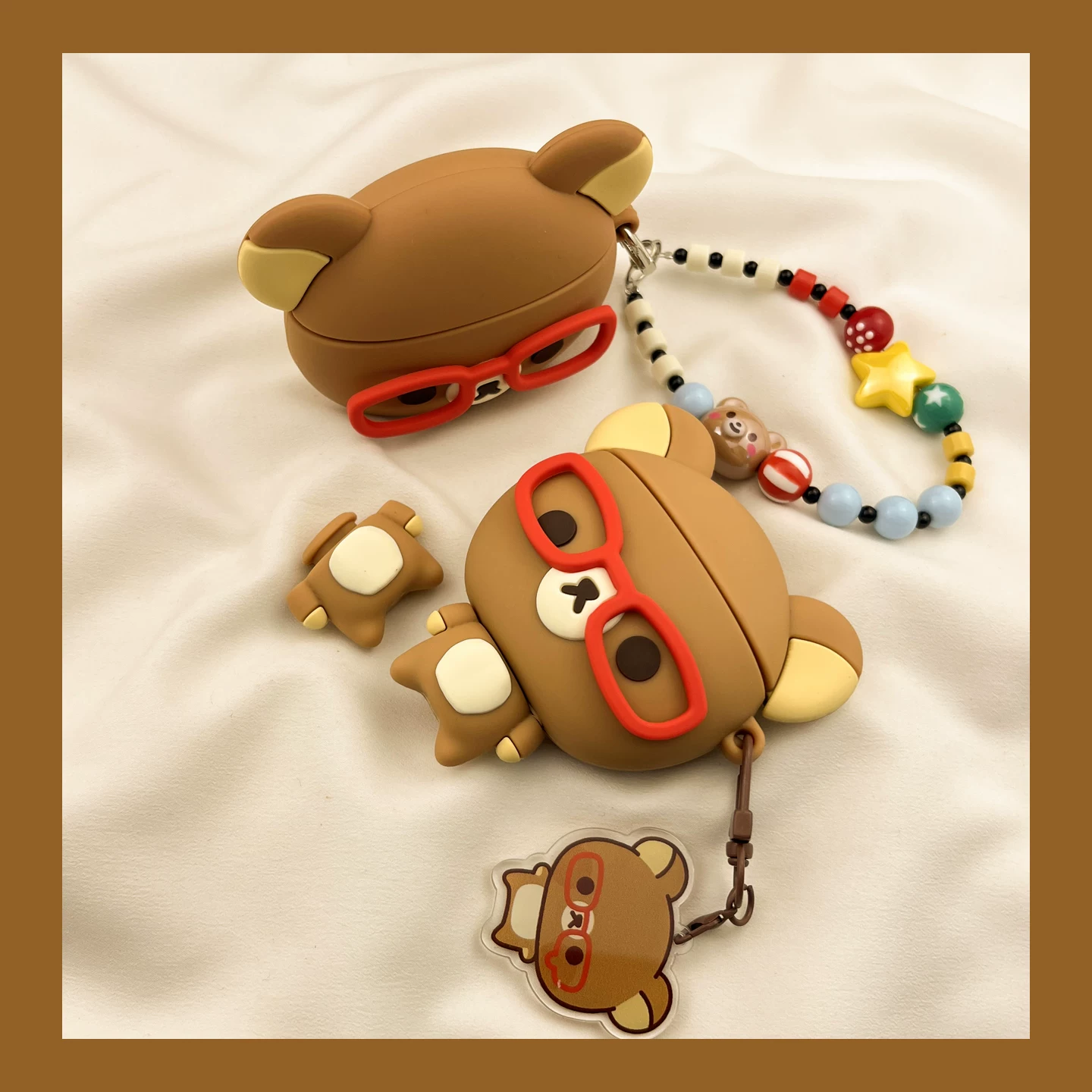 Защита для очков в стиле веселья и милоты Rilakkuma для AirPods4, чехол для AirPods3 совместимый с Apple Pro наушники, чехол 2-го поколения, беспроводной Bluetooth, 1-я третья 2-я AirPod Pro, 4-я 5-я коробка