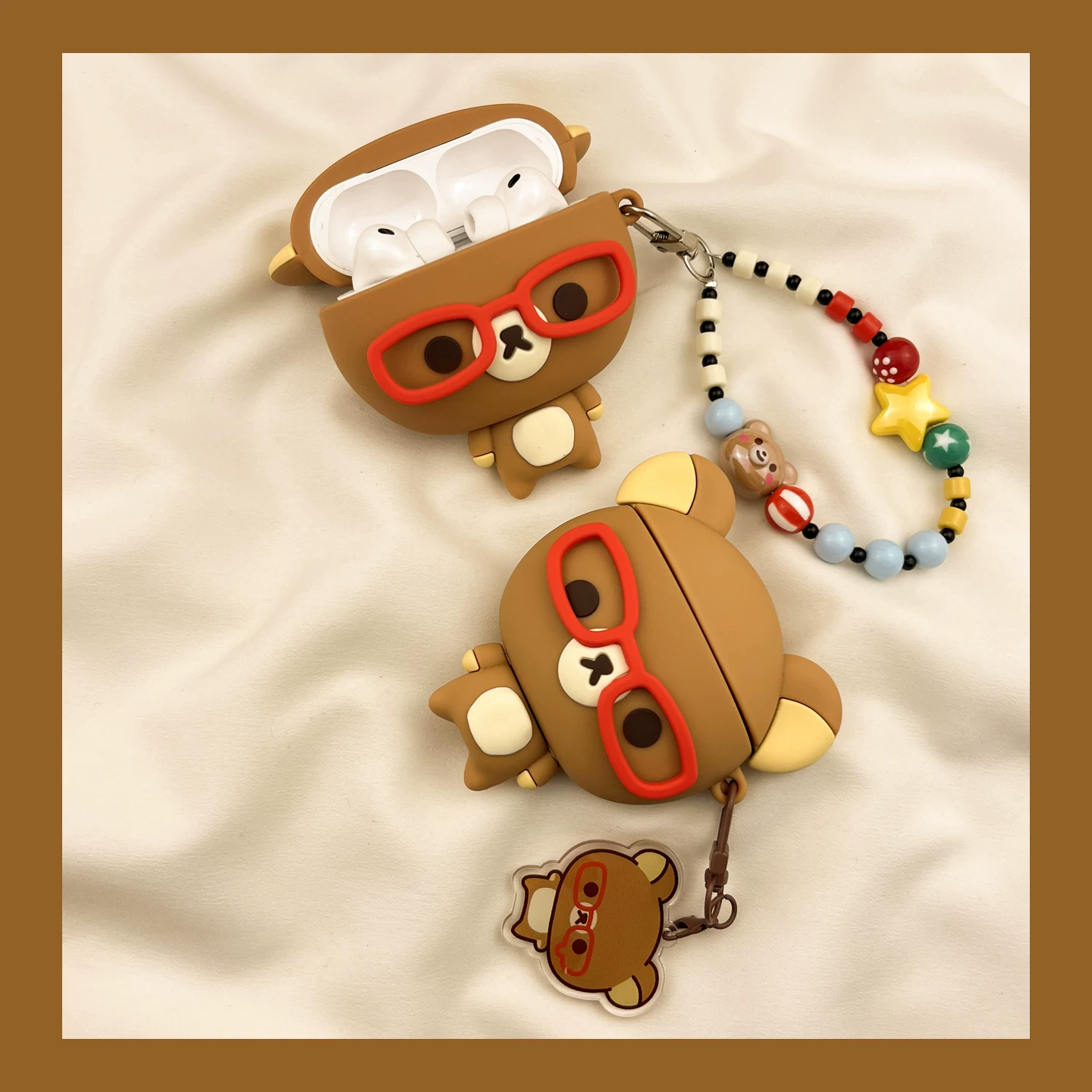 Защита для очков в стиле веселья и милоты Rilakkuma для AirPods4, чехол для AirPods3 совместимый с Apple Pro наушники, чехол 2-го поколения, беспроводной Bluetooth, 1-я третья 2-я AirPod Pro, 4-я 5-я коробка