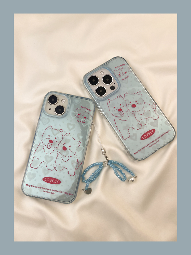 Ins Blue Base West Highland Puppy Phone iPhone 13 ProMax New 15 Anti Drop 12 Women's Small Suitable Pro Cartoon_voghion.com