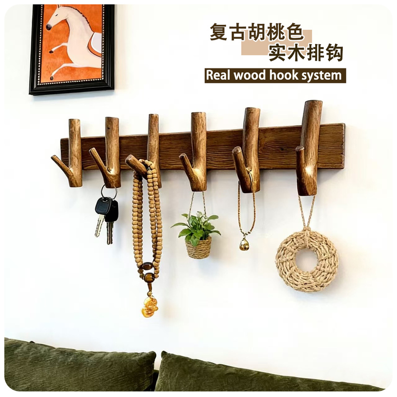 Creative Branch-Shaped Solid Wood Wall-Mounted Coat Rack, Wall-Mounted Solid Wood Hooks, Bedroom Storage and Clothing Hooks