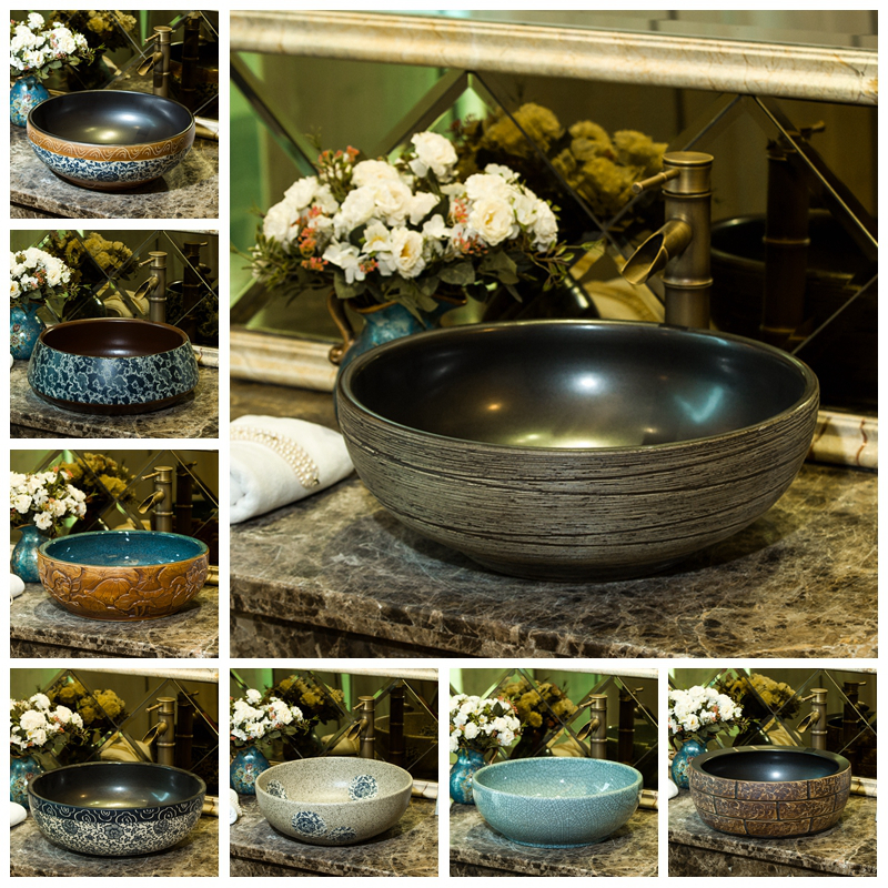 Eurostyle Ceramic Terrace Basin Washbasin Round Art Washbasin Face Basin Balcony Wash Terrace Brief Retro Home