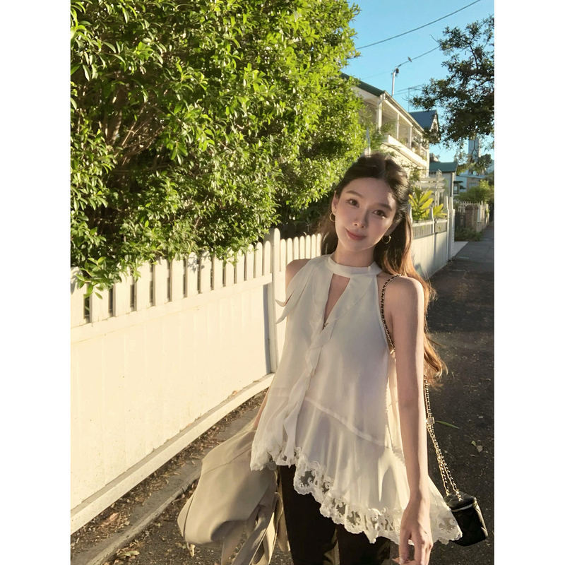 Shi Wei Liang's Lace 2026 Early Spring Heavy Lace Airy Ruffle Lace Sleeveless Top for Women Shi Wei Liang's Lace 2026 Early Spring Heavy Lace Airy Ruffle Lace Sleeveless Top for Women