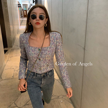 Shi Wei Liang Seiko positioning woven agate Green Button yarn weaving jennie wind purple square collar commuter set