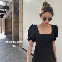 Shi Weiliang brand single French Hepburn style pick up Han little black dress princess sleeve Paris court sleeve square collar dress