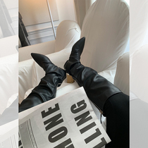 Shi Weiliang custom heavy industry to do wrinkle boots pointed square heel leather boots fashion boots