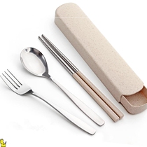 Cutlery One Food Chopsticks Spoon 304 Stainless Steel Suit Zodiac Student Cute Cartoon Lettering Portable Three
