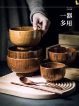 Wood Bowls Cutlery Children Babies Adults Small Rice Bowls Big Numbers Soup Bowls Wood Retro Home Suit Wood Rice