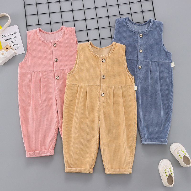New cotton corduroy jumpsuit baby clothes 0-1 year old male and female baby wear clothes can open crotch