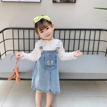 Children's girl skirt 1-2-3-4-5 year old denim belt skirt new spring dress elegant wind vitality playful cute