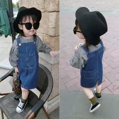 2021 spring dress new children's skirt 1-2-3-4-5-6 years old baby denim skirt girl holding baby bag skirt suspender skirt