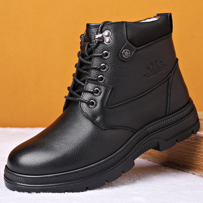 Winter snow boots men's plus velvet thickening warm middle-aged dad shoes high tube fur shoes two cotton shoes non-slip cotton boots