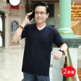 Хлопковая футболка с коротким рукавом, V-образный вырез, свободный крой, для среднего возраста