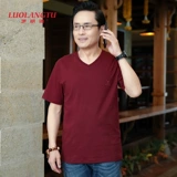 Хлопковая футболка с коротким рукавом, V-образный вырез, свободный крой, для среднего возраста