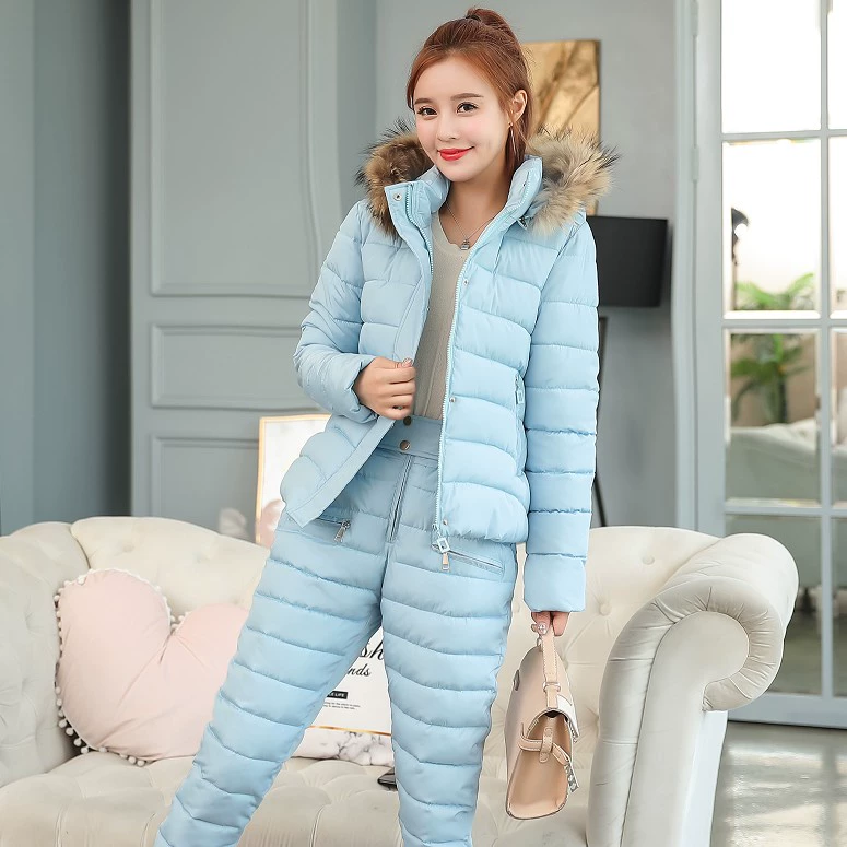 Bộ đồ mùa đông mới 2018 của phụ nữ Thời trang Hàn Quốc áo khoác ngắn cho nữ Bộ đồ hai mảnh mỏng xuống dày