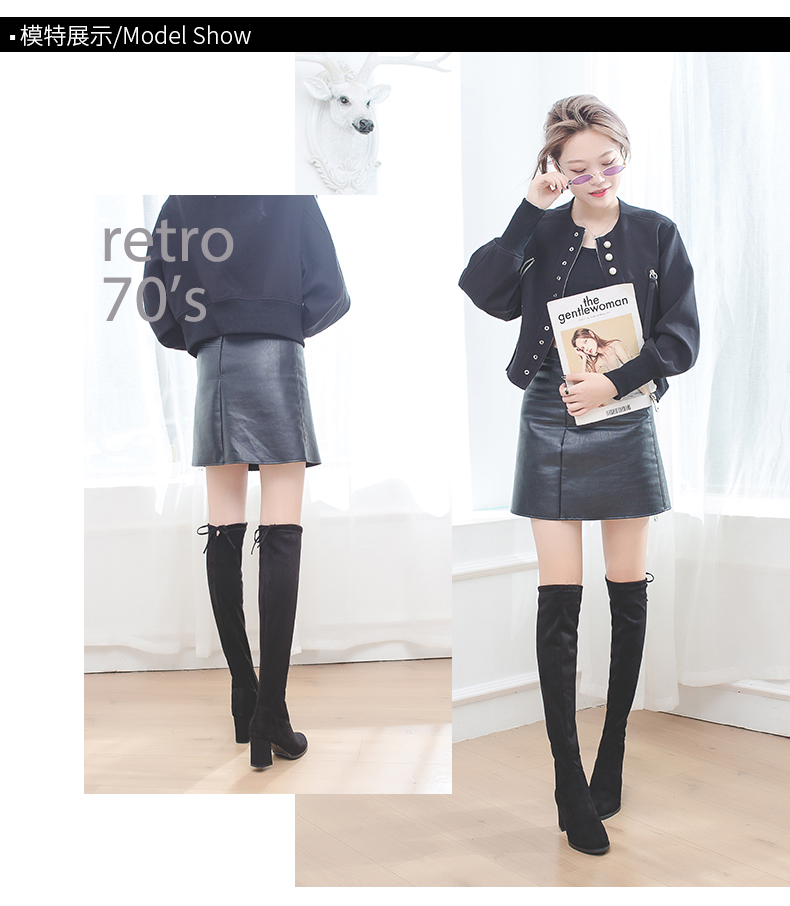 Mùa thu đông 2018 mũi nhọn cao gót cao đến đầu gối dày có dây buộc mỏng co giãn cao boot nữ