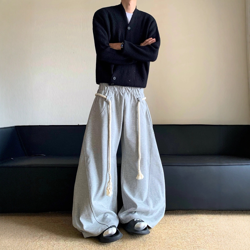 American Retro Gray Thick Cord Wide-Leg Scimitar Casual Pants for Men and Women, High Street Niche Design, Loose Sports Sweatpants