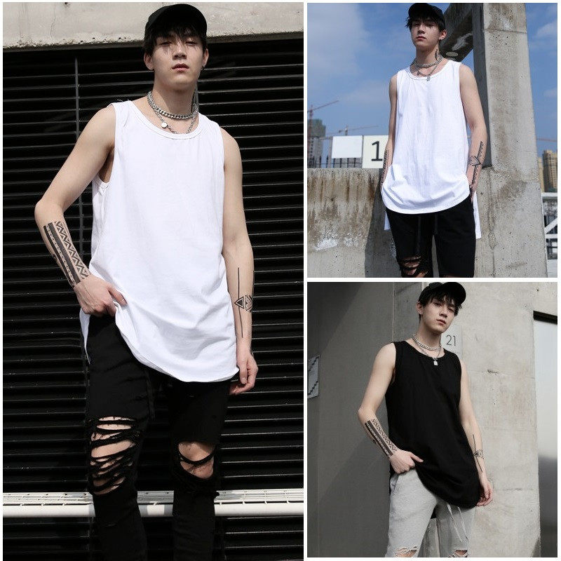 ROKIMO Europe and the United States High Street wind hole vest tide man bottom loose white sleeveless T-shirt stacked on the inner shoulder