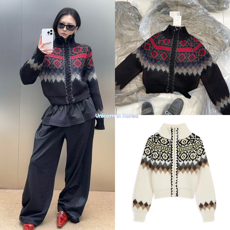 In Stock Open Yy 26 Early Autumn New Style Loose and Versatile Fair Isle Jacquard Sweater Knitted Cardigan Jacket for Women