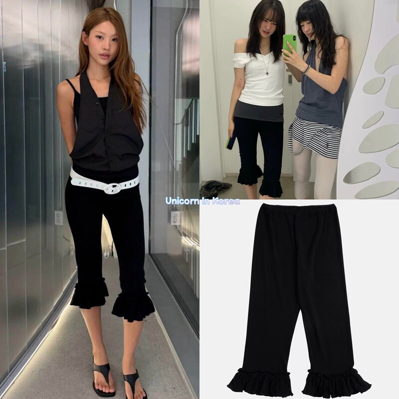 Small Amount in Stock Cerric 26 Summer New Style Pleated Lace Hem Slim Fit Versatile Casual Cropped Pants for Women