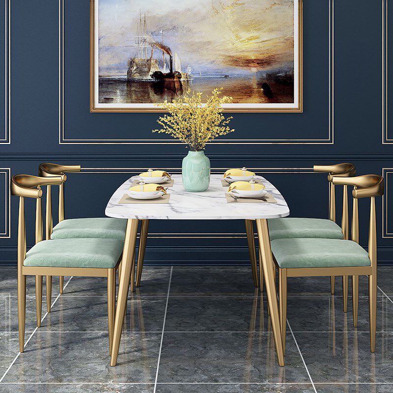 Modern minimalist small family marble dining table rectangular table Home Nordic dining table and chairs Composition One table six chairs