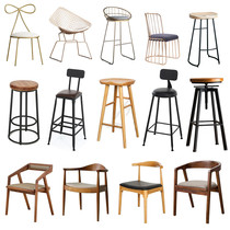 Simple retro wrought iron office backrest chair bar high foot bar stool Cafe dessert shop solid wood dining table and chair