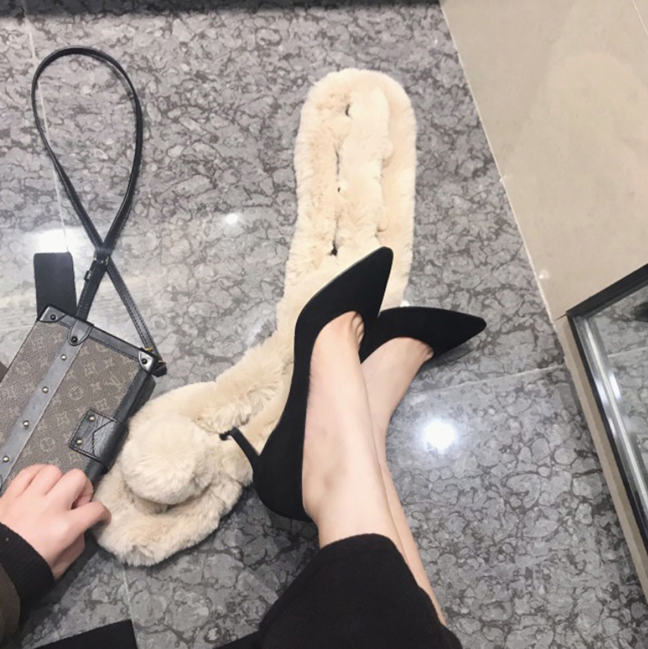 Temperance Velvet High Heels wine red black and shallow tip slip shoes 8cm