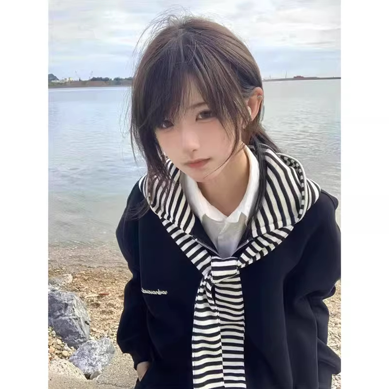 American Retro Striped Tie-Up Bunny Ear Hooded Sweatshirt for Women, Autumn and Winter, Fleece-Lined, Thick, Very Stylish, Niche Cardigan Jacket American Retro Striped Tie-Up Bunny Ear Hooded Sweatshirt for Women, Autumn and Winter, Fleece-Lined, Thick, Very Stylish, Niche Cardigan Jacket
