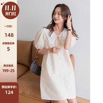 Princess home face value critical strike] Doll collar dress female 2021 summer new drawstring bubble sleeve Medium-length dress bm