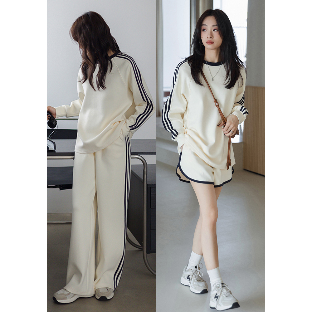 Princess Wang's family blogger wearing a casual sports suit woman 2024 Spring autumn senior feel loose round collar sweatpants-Taobao