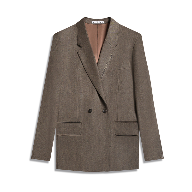 Viviivii Scabal Covert Wool Cavalry-Style Suit with Outer Fabric Edges, Wide Shoulders, Modern Tailoring